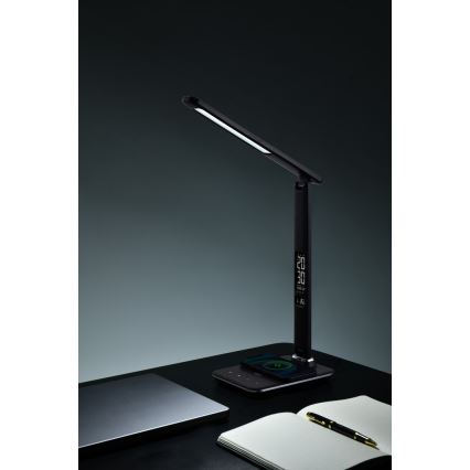 Brilagi - LED-hämardatav lauavalgusti Qi-juhtmevaba laadimise ja USB-pordiga REGINA LED/8,5W/230V must