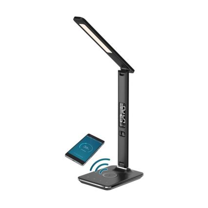 Brilagi - LED-hämardatav lauavalgusti Qi-juhtmevaba laadimise ja USB-pordiga REGINA LED/8,5W/230V must