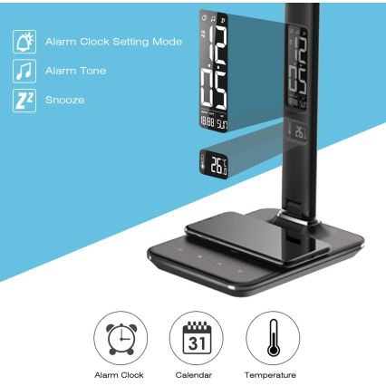 Brilagi - LED-hämardatav lauavalgusti Qi-juhtmevaba laadimise ja USB-pordiga REGINA LED/8,5W/230V must