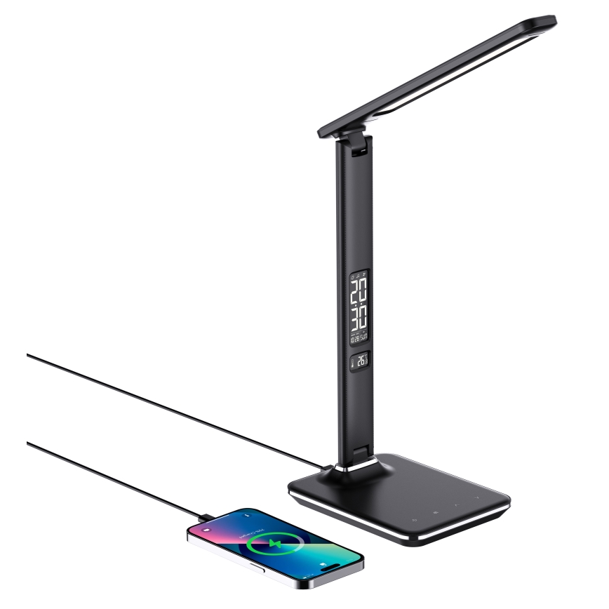 Brilagi - LED-hämardatav lauavalgusti Qi-juhtmevaba laadimise ja USB-pordiga REGINA LED/8,5W/230V must