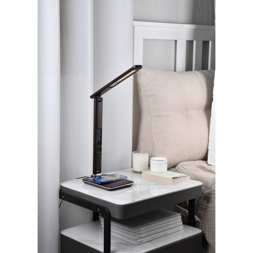 Brilagi - LED-hämardatav lauavalgusti traadita QI-laadimise ja USB-ühendusega REGINA LED/8,5W/230V pruun