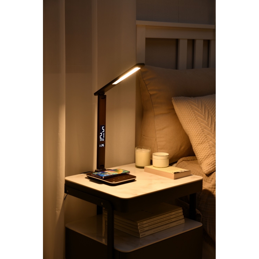 Brilagi - LED-hämardatav lauavalgusti traadita QI-laadimise ja USB-ühendusega REGINA LED/8,5W/230V pruun