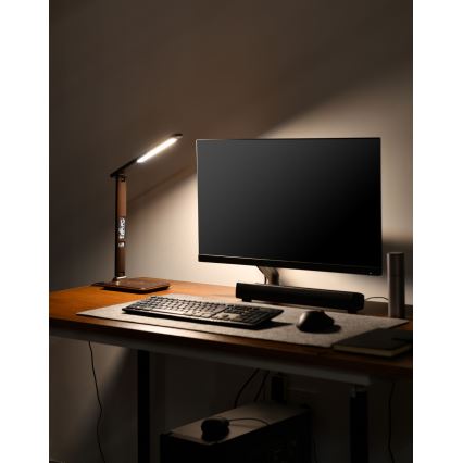 Brilagi - LED-hämardatav lauavalgusti traadita QI-laadimise ja USB-ühendusega REGINA LED/8,5W/230V pruun