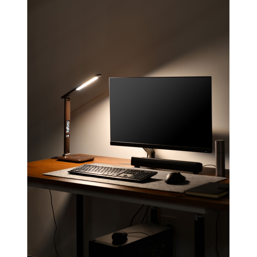 Brilagi - LED-hämardatav lauavalgusti traadita QI-laadimise ja USB-ühendusega REGINA LED/8,5W/230V pruun