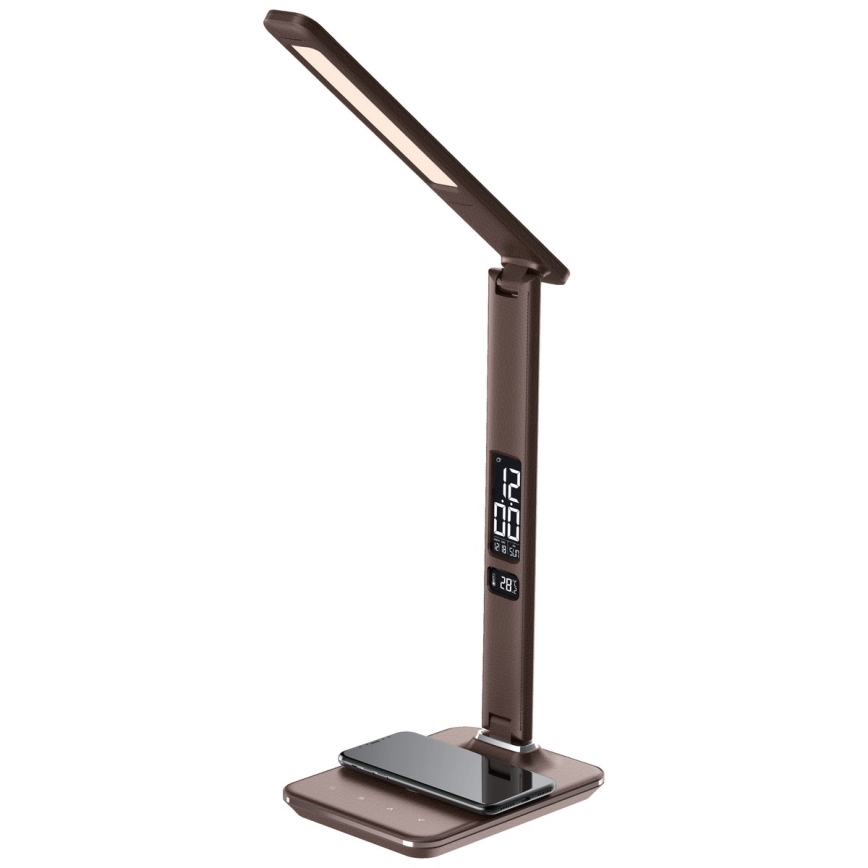Brilagi - LED-hämardatav lauavalgusti traadita QI-laadimise ja USB-ühendusega REGINA LED/8,5W/230V pruun