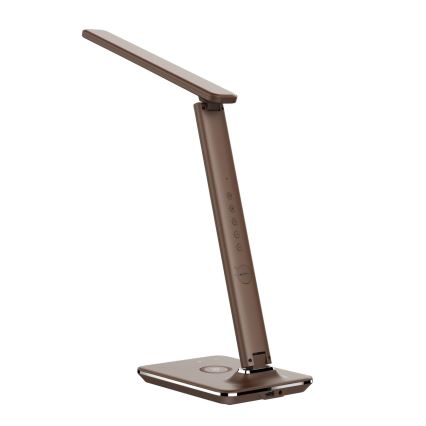 Brilagi - LED-hämardatav lauavalgusti traadita QI-laadimise ja USB-ühendusega REGINA LED/8,5W/230V pruun
