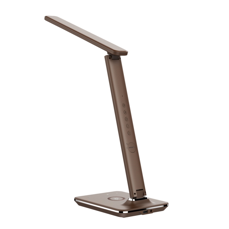 Brilagi - LED-hämardatav lauavalgusti traadita QI-laadimise ja USB-ühendusega REGINA LED/8,5W/230V pruun