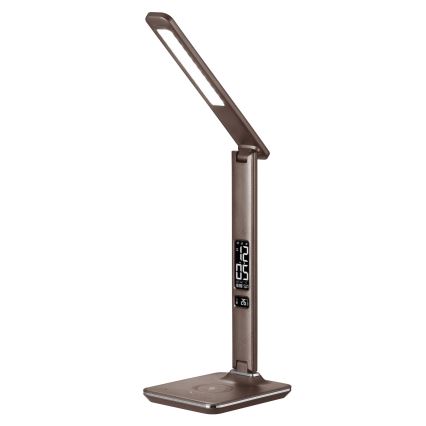 Brilagi - LED-hämardatav lauavalgusti traadita QI-laadimise ja USB-ühendusega REGINA LED/8,5W/230V pruun