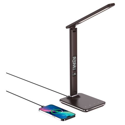 Brilagi - LED-hämardatav lauavalgusti traadita QI-laadimise ja USB-ühendusega REGINA LED/8,5W/230V pruun