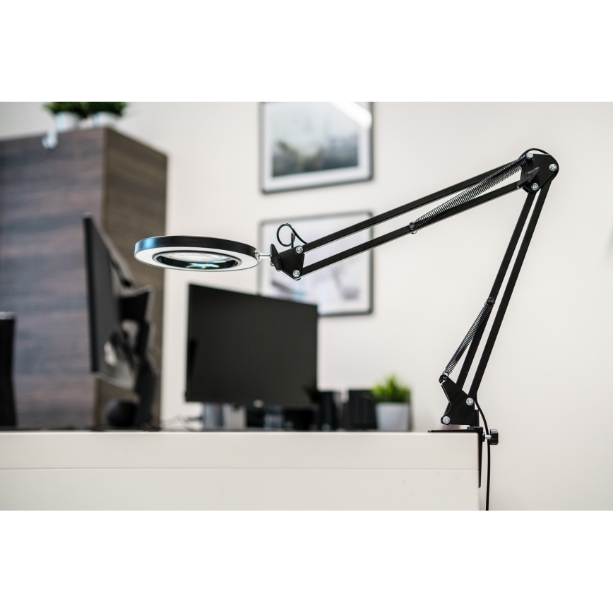 Brilagi - LED Hämardatav laualamp koos luubiga LENS LED/12W/5V 3000/4200/6000K must
