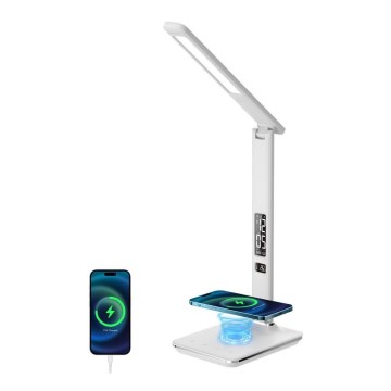 Brilagi - LED-hämardatav laualamp traadita Qi-laadimise ja USB-ühendusega REGINA LED/8,5W/230V valge