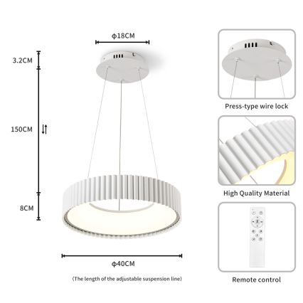 BRILAGI - LED-hämardatav riputuskaabliga rippvalgusti FALCON MODERN LED/30W/230V 3000-6000K, läbimõõt 40 cm, valge + kaugjuhtimispult