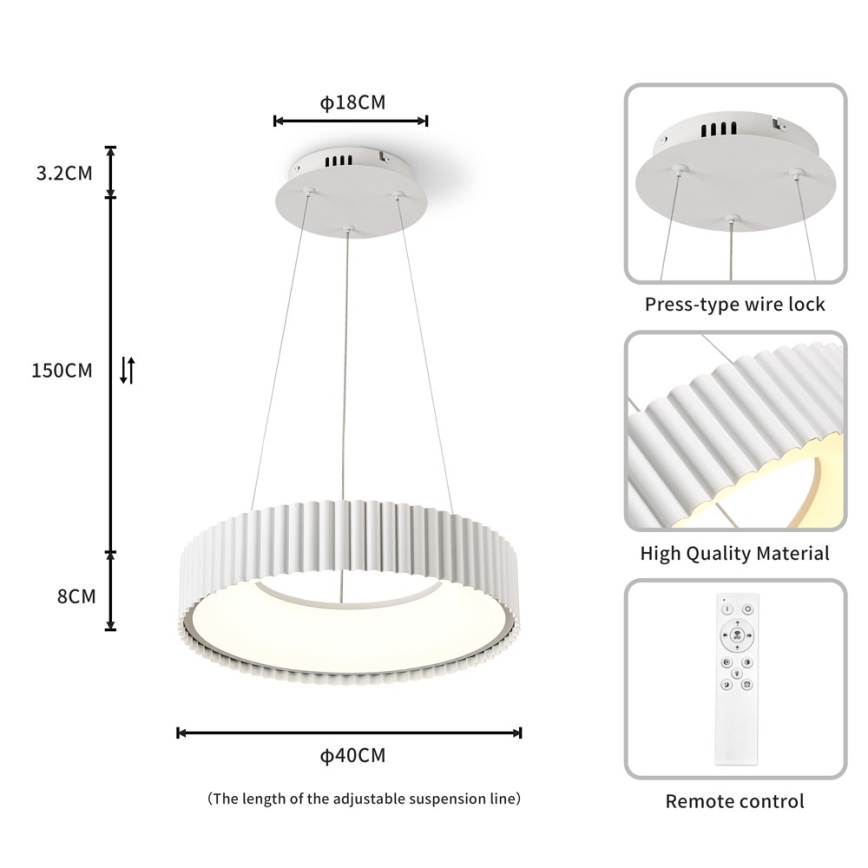 BRILAGI - LED-hämardatav riputuskaabliga rippvalgusti FALCON MODERN LED/30W/230V 3000-6000K, läbimõõt 40 cm, valge + kaugjuhtimispult