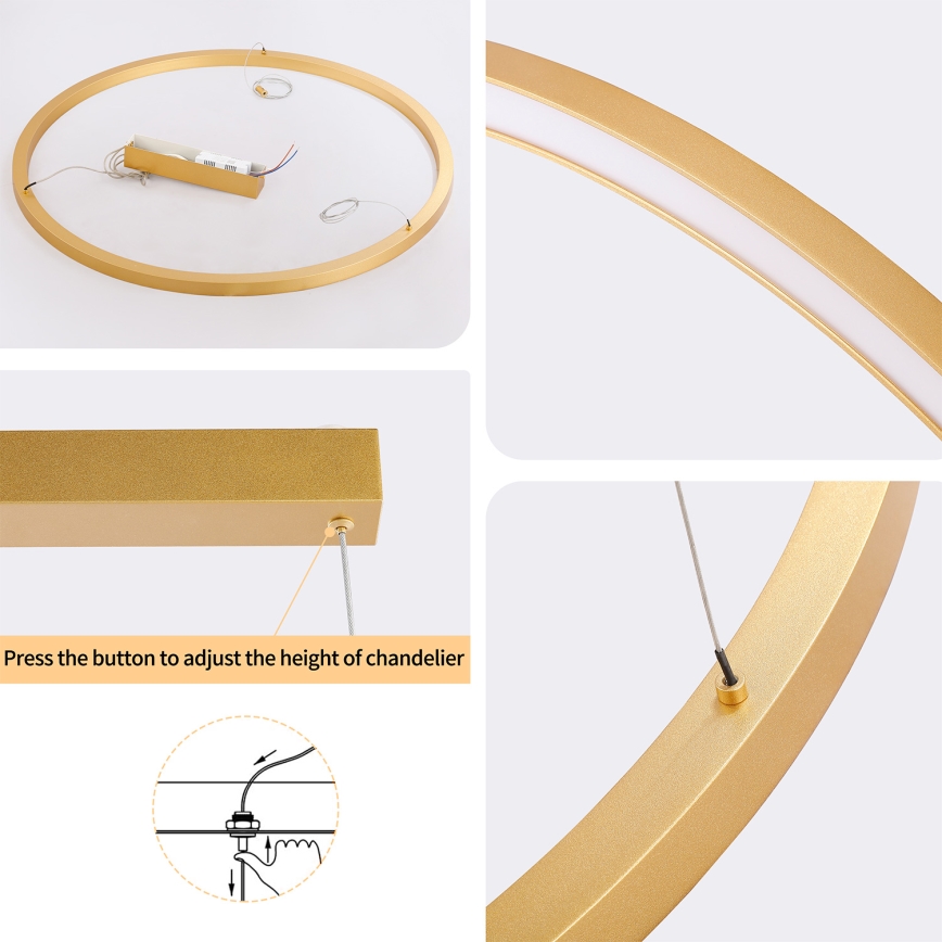 Brilagi - LED hämardatav lühter riputuskaablil PORTOFINO LED/60W/230V 3000-6000K läbimõõt 80 cm kuldne + kaugjuhtimispult