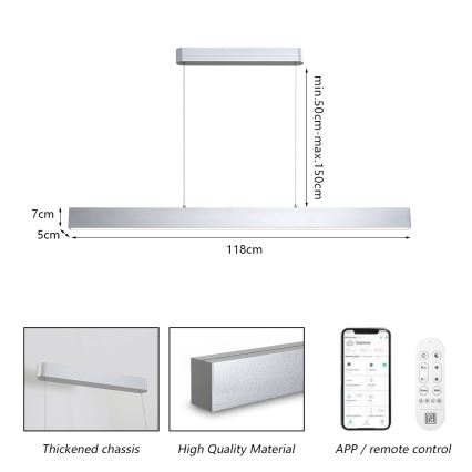 Brilagi - LED Hämardatav lühter SLEEKLINE SMART LED/40W/230V 3000-6000K Wi-Fi Tuya hõbedane + kaugjuhtimispult