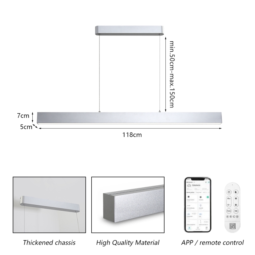 Brilagi - LED Hämardatav lühter SLEEKLINE SMART LED/40W/230V 3000-6000K Wi-Fi Tuya hõbedane + kaugjuhtimispult