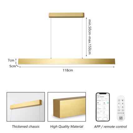 Brilagi - LED Hämardatav lühter SLEEKLINE SMART LED/40W/230V 3000-6000K Wi-Fi Tuya kuldne + kaugjuhtimispult