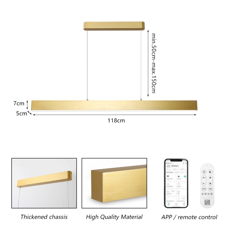 Brilagi - LED Hämardatav lühter SLEEKLINE SMART LED/40W/230V 3000-6000K Wi-Fi Tuya kuldne + kaugjuhtimispult