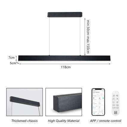 Brilagi - LED Hämardatav lühter SLEEKLINE SMART LED/40W/230V 3000-6000K Wi-Fi Tuya must + kaugjuhtimispult