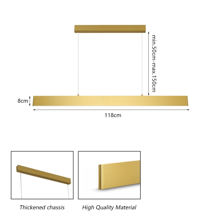 Brilagi - LED Hämardatav lühter SLIMLINE LED/40W/230V 3000-6000K kuldne + kaugjuhtimispult