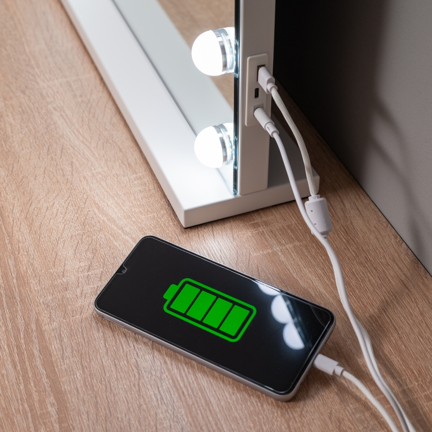BRILAGI - hämardatav LED-meigipeegel HOLLYWOOD LED/15W/230V CCT + 2x USB 55x77 cm valge