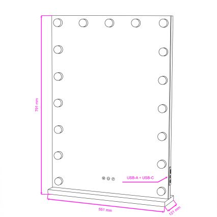 BRILAGI - hämardatav LED-meigipeegel HOLLYWOOD LED/15W/230V CCT + 2x USB 55x77 cm valge