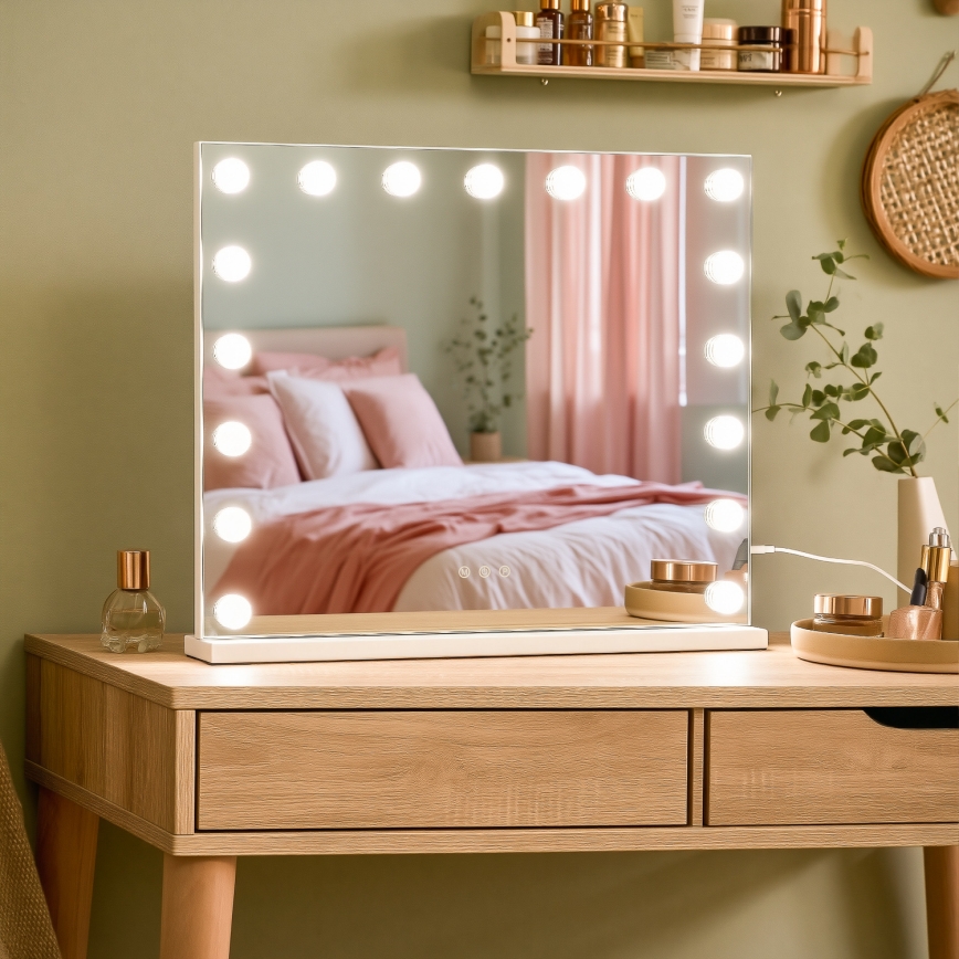 BRILAGI - LED hämardatav meigipeegel HOLLYWOOD LED/15W/230V CCT + 2x USB 60x50 cm valge