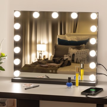 BRILAGI - LED hämardatav meigipeegel HOLLYWOOD LED/15W/230V CCT + USB must