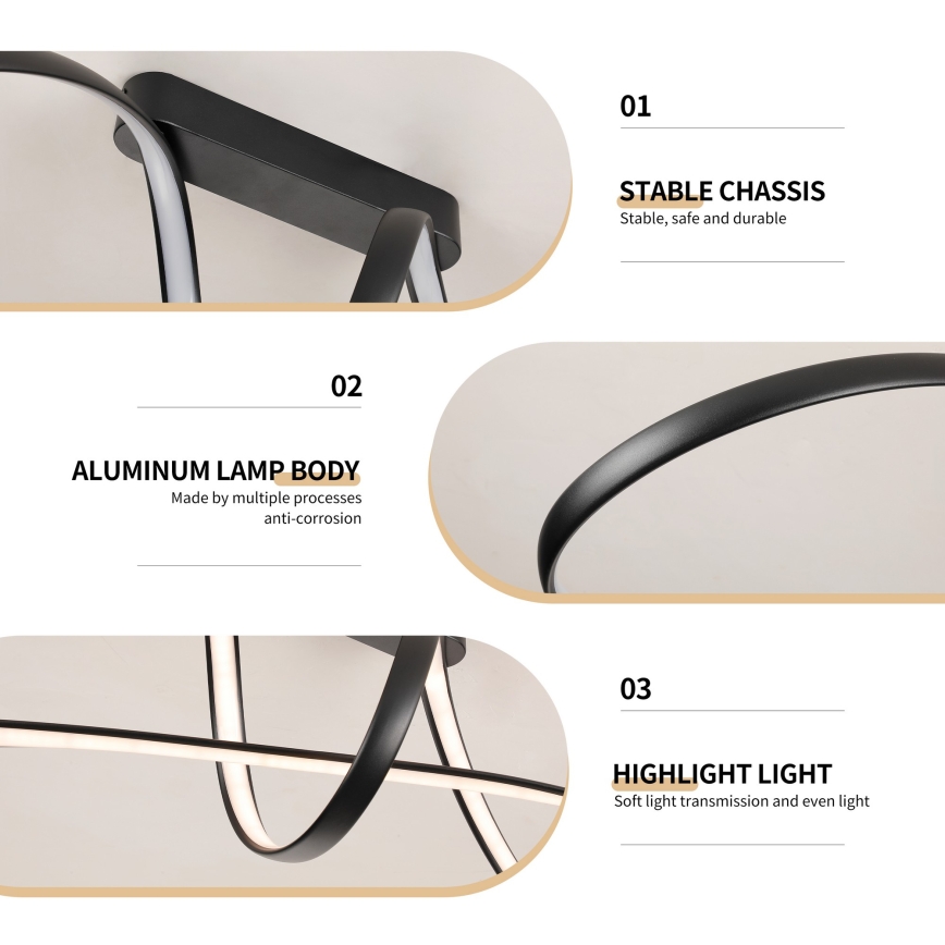 Brilagi - hämardatav LED pinnapealne laelamp TWISTER LED/60W/230V 3000-6000K must + kaugjuhtimispult