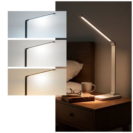 Brilagi - hämardatav puutetundlik laualamp traadita QI-laadimisega MODO CHARGE LED/7W/5V 3000/4000/6000K valge