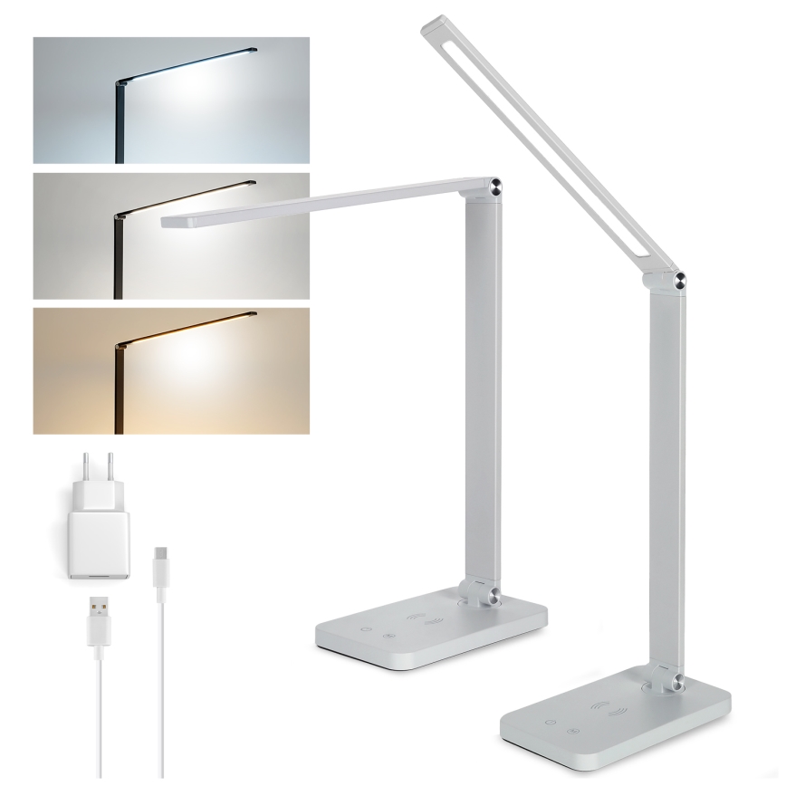 Brilagi - hämardatav puutetundlik laualamp traadita QI-laadimisega MODO CHARGE LED/7W/5V 3000/4000/6000K valge