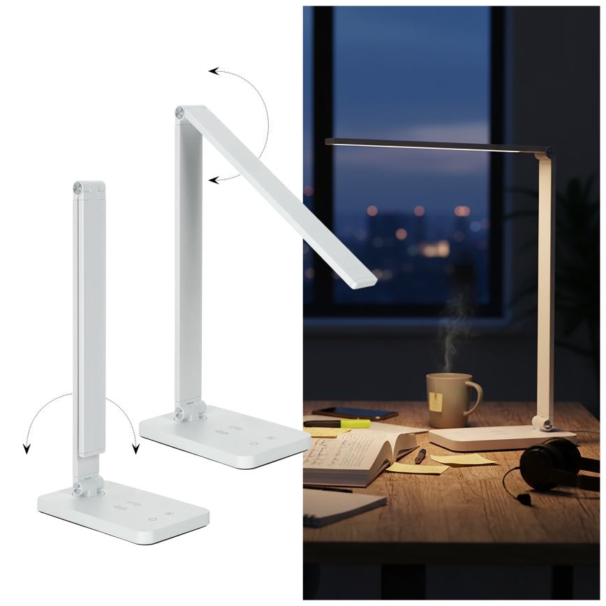 Brilagi - hämardatav puutetundlik laualamp traadita QI-laadimisega MODO CHARGE LED/7W/5V 3000/4000/6000K valge