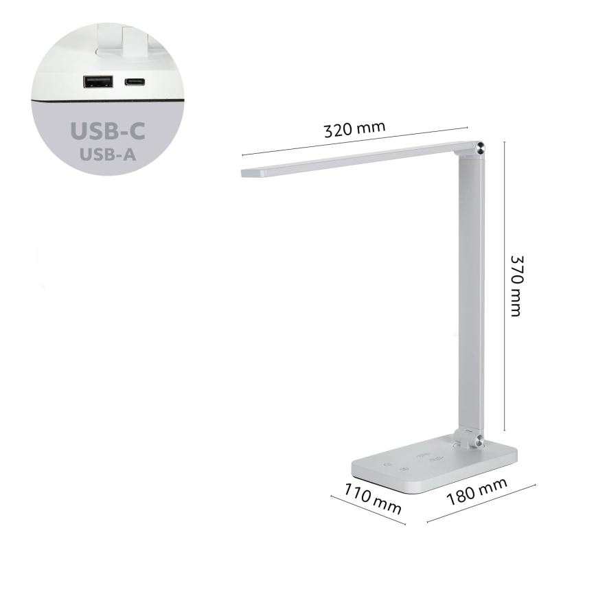 Brilagi - hämardatav puutetundlik laualamp traadita QI-laadimisega MODO CHARGE LED/7W/5V 3000/4000/6000K valge