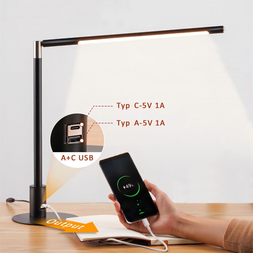Brilagi - LED-hämardatav puutetundlik laualamp USB-portidega VARIO LED/7W/230V 3000-6500K CRI 96 must