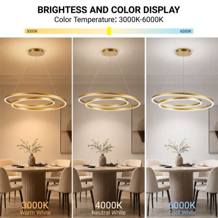 BRILAGI - hämardatav TWISTER LED-lühter kaabliga, 105 W, 230 V, 3000-6000 K, läbimõõt 100 cm, kuldne + kaugjuhtimispult