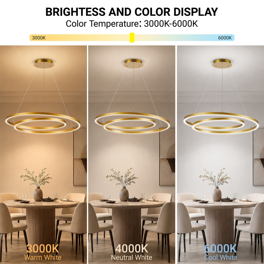 BRILAGI - hämardatav TWISTER LED-lühter kaabliga, 105 W, 230 V, 3000-6000 K, läbimõõt 100 cm, kuldne + kaugjuhtimispult