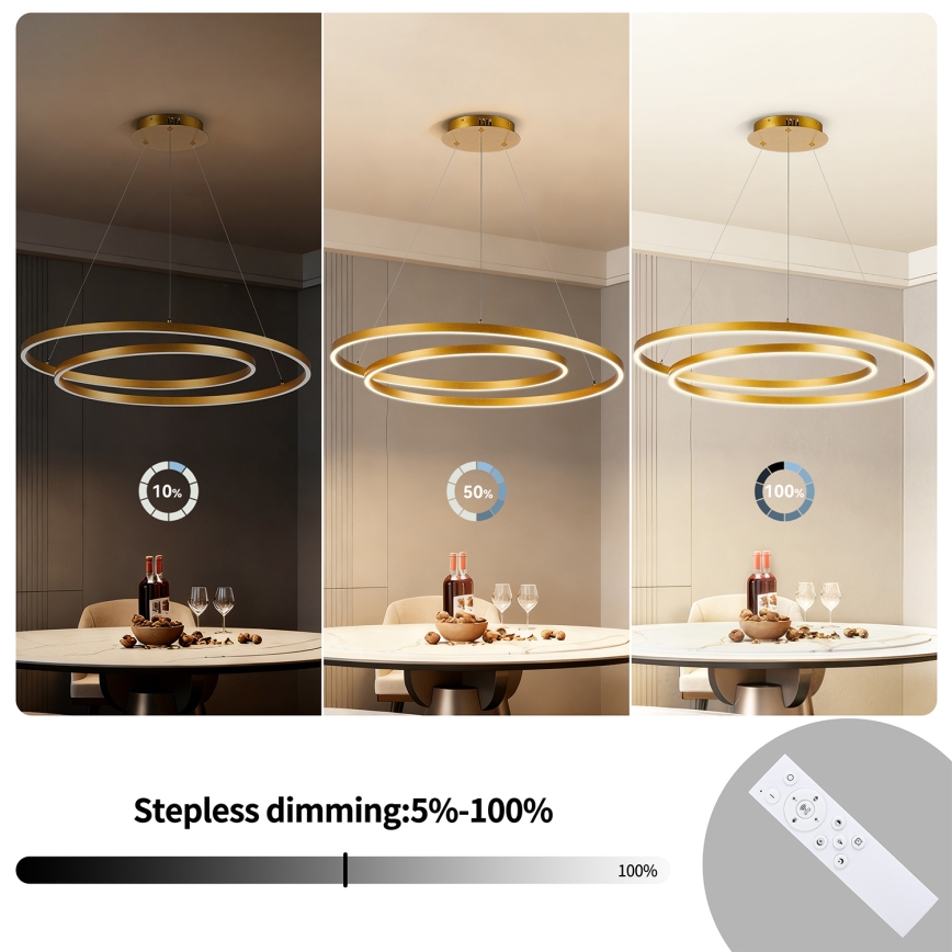 BRILAGI - hämardatav TWISTER LED-lühter kaabliga, 105 W, 230 V, 3000-6000 K, läbimõõt 100 cm, kuldne + kaugjuhtimispult