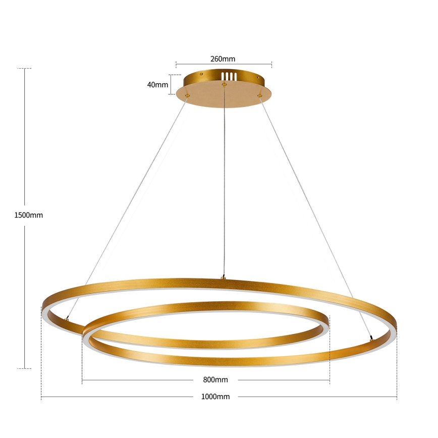 BRILAGI - hämardatav TWISTER LED-lühter kaabliga, 105 W, 230 V, 3000-6000 K, läbimõõt 100 cm, kuldne + kaugjuhtimispult