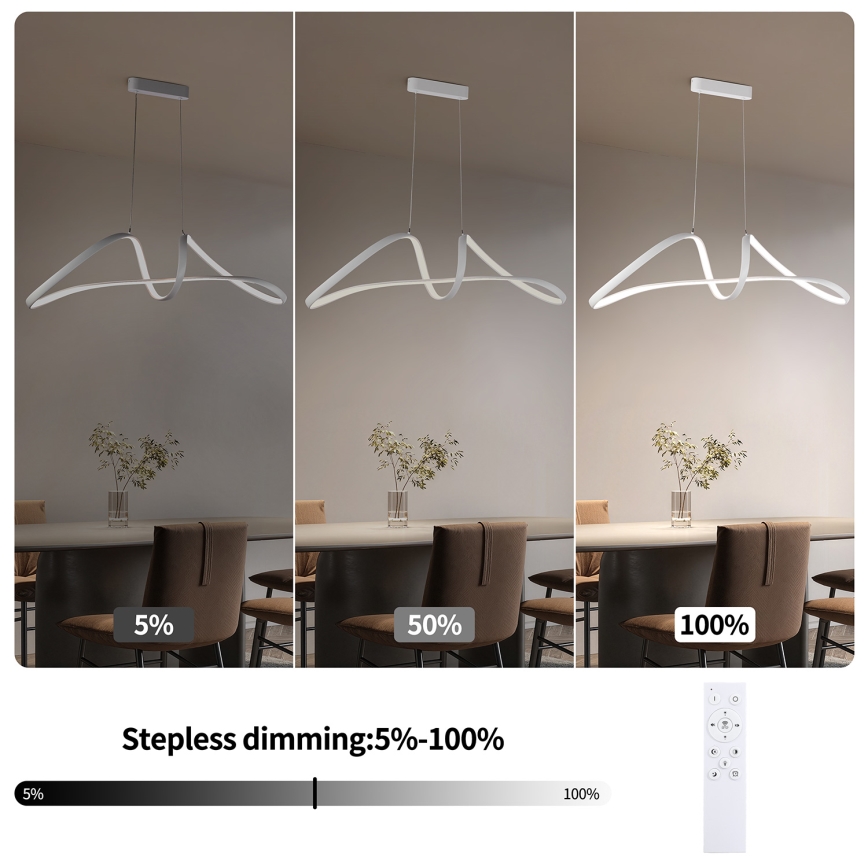 Brilagi - LED hämardatav kaabliga riputatav lühter TWISTER LED/60W/230V 3000-6000K valge + kaugjuhtimispult