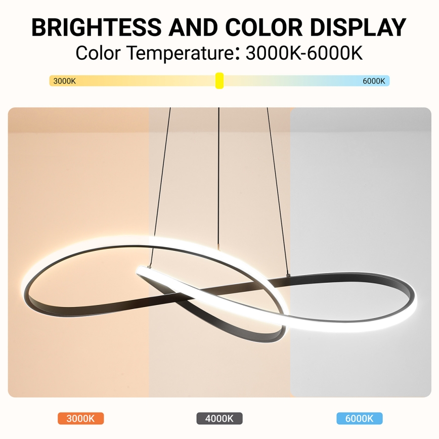 BRILAGI - LED-hämardatav ripatslühter kaablil INFINITY LED/80W/230V 3000-6000K 80x80 cm must + kaugjuhtimispult