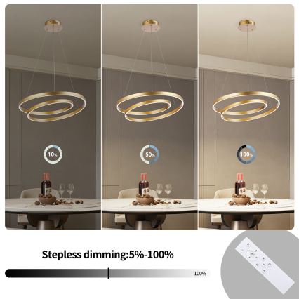 Brilagi - LED hämardatav lühter kaablil TWISTER LED/48W/230V 3000-6000K Ø 50 cm kuldne + kaugjuhtimispult