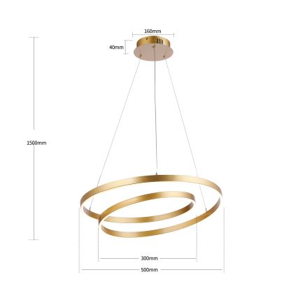 Brilagi - LED hämardatav lühter kaablil TWISTER LED/48W/230V 3000-6000K Ø 50 cm kuldne + kaugjuhtimispult