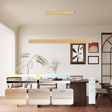 Brilagi - LED-dimmendatav ripplamp kaablil SLIMLINE LED/40W/230V 3000-6000K tammeviimistlus + kaugjuhtimispult