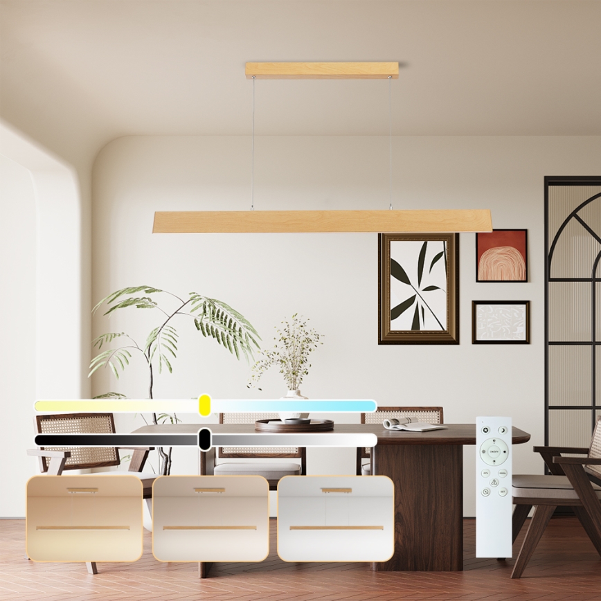 Brilagi - LED-dimmendatav ripplamp kaablil SLIMLINE LED/40W/230V 3000-6000K tammeviimistlus + kaugjuhtimispult