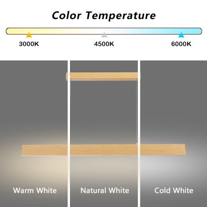 Brilagi - LED-dimmendatav ripplamp kaablil SLIMLINE LED/40W/230V 3000-6000K tammeviimistlus + kaugjuhtimispult