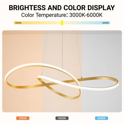 Brilagi - hämardatav LED-lühter kaablil INFINITY LED/80W/230V 3000-6000K 80x80 cm kuldne + kaugjuhtimispult