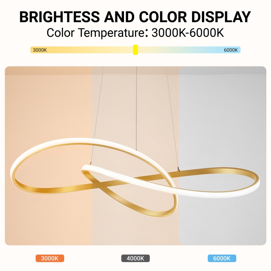 Brilagi - hämardatav LED-lühter kaablil INFINITY LED/80W/230V 3000-6000K 80x80 cm kuldne + kaugjuhtimispult