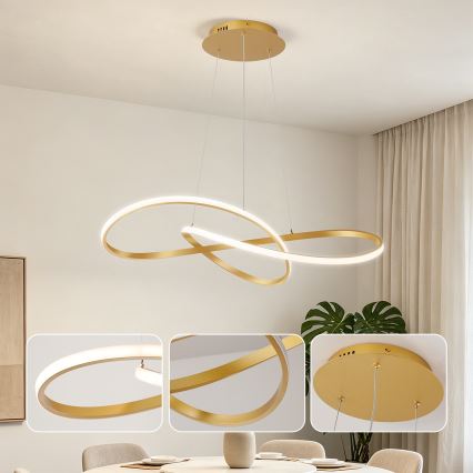 Brilagi - hämardatav LED-lühter kaablil INFINITY LED/80W/230V 3000-6000K 80x80 cm kuldne + kaugjuhtimispult