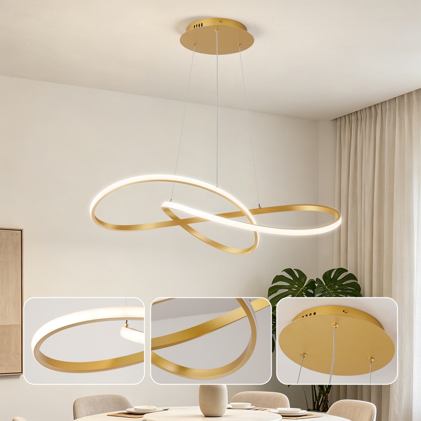 Brilagi - hämardatav LED-lühter kaablil INFINITY LED/80W/230V 3000-6000K 80x80 cm kuldne + kaugjuhtimispult