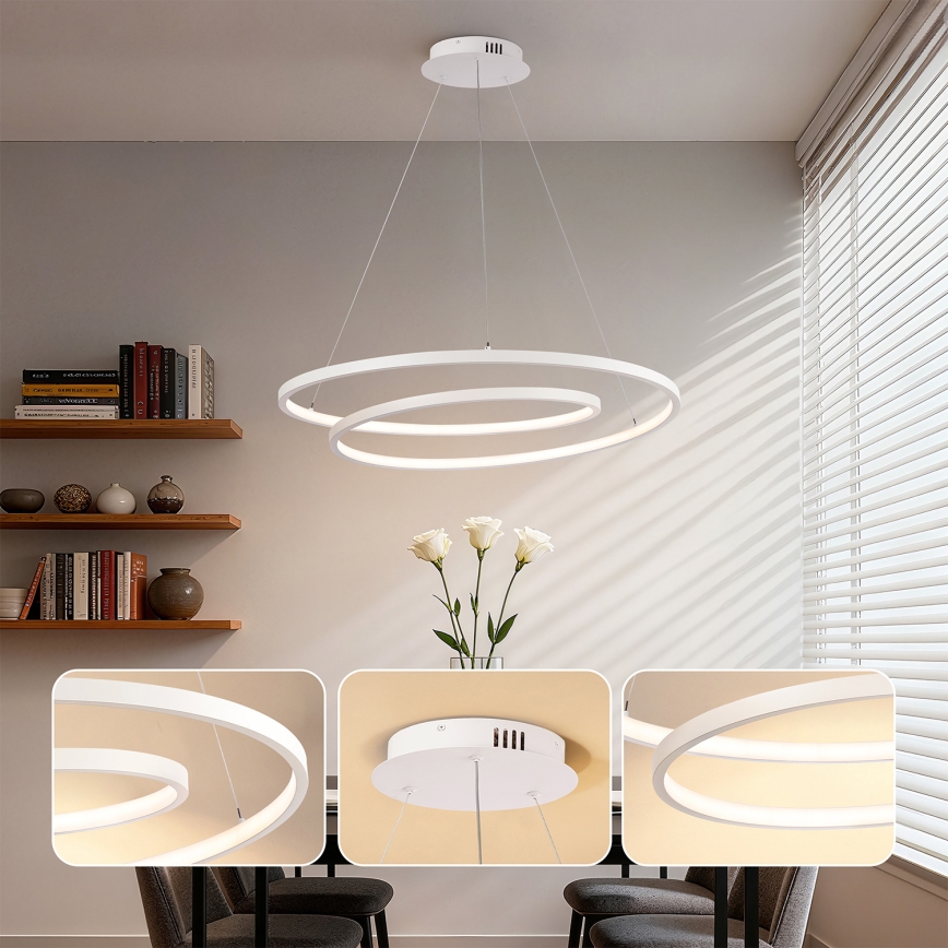 Brilagi - LED-hämardatav rippvalgusti kaablil TWISTER, LED 105 W/230 V, 3000–6000 K, läbimõõt 100 cm, valge + kaugjuhtimispult